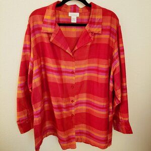 Vintage Avenue 100% Silk Striped Relaxed Fit Tunic Top Size 26/28